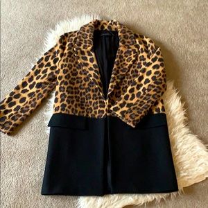 Zara woman leopard print color block coat.